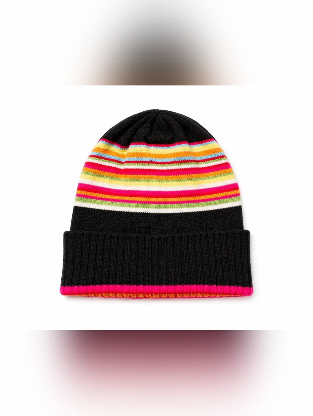 Black Beanie & Scarf Set with Pink, Yellow and Multicolor Stripes - Picture 2 of 4